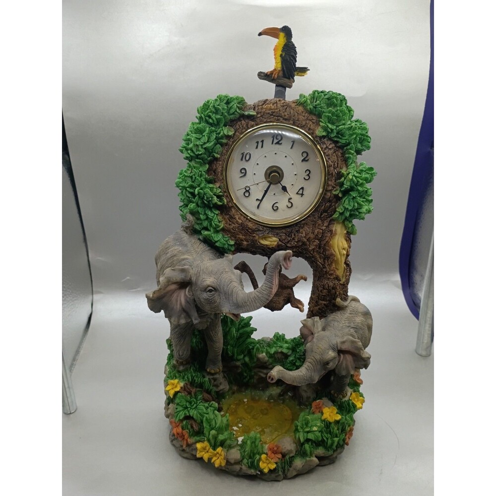 Herco Elephant Jungle Desk Clock with Monkey And Toucan